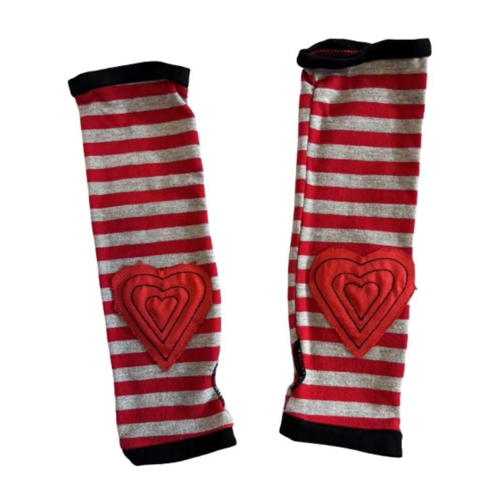 ❤️ Red & Grey Striped Heart Patch Arm Warmers ❤️